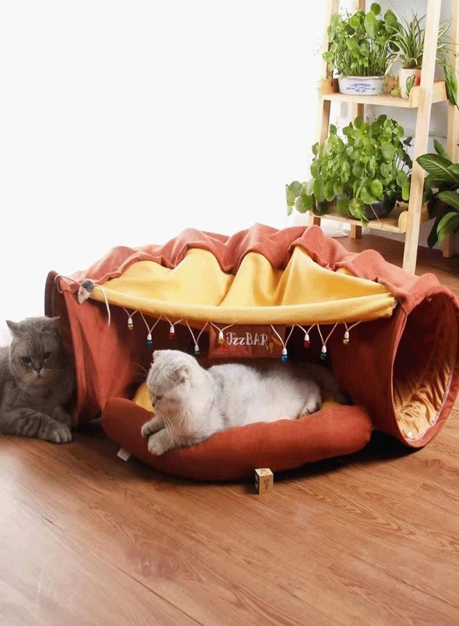 LEFTSTARER 2-in-1 Collapsible Cat Tunnel for Indoor Bed and Hideout - Pet Dog Rabbit Bunny Ferret Tunnel Tubes Toys with Removable Washable Mat, Tower Wheel Stuff - Image 1